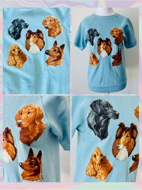 Vintage Baby Blue Dog Portrait Sweater 🐾